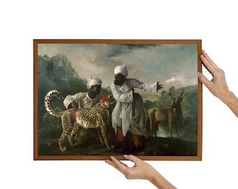 George Stubbs Cheetah with Two Indian Attendants and a Stag Wooden Framed Wall Art