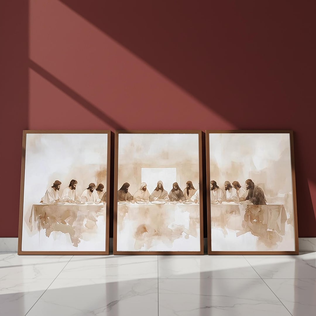 Jesus Last Supper Set of 3 Wooden Framed Art Prints, Classic Christian ...