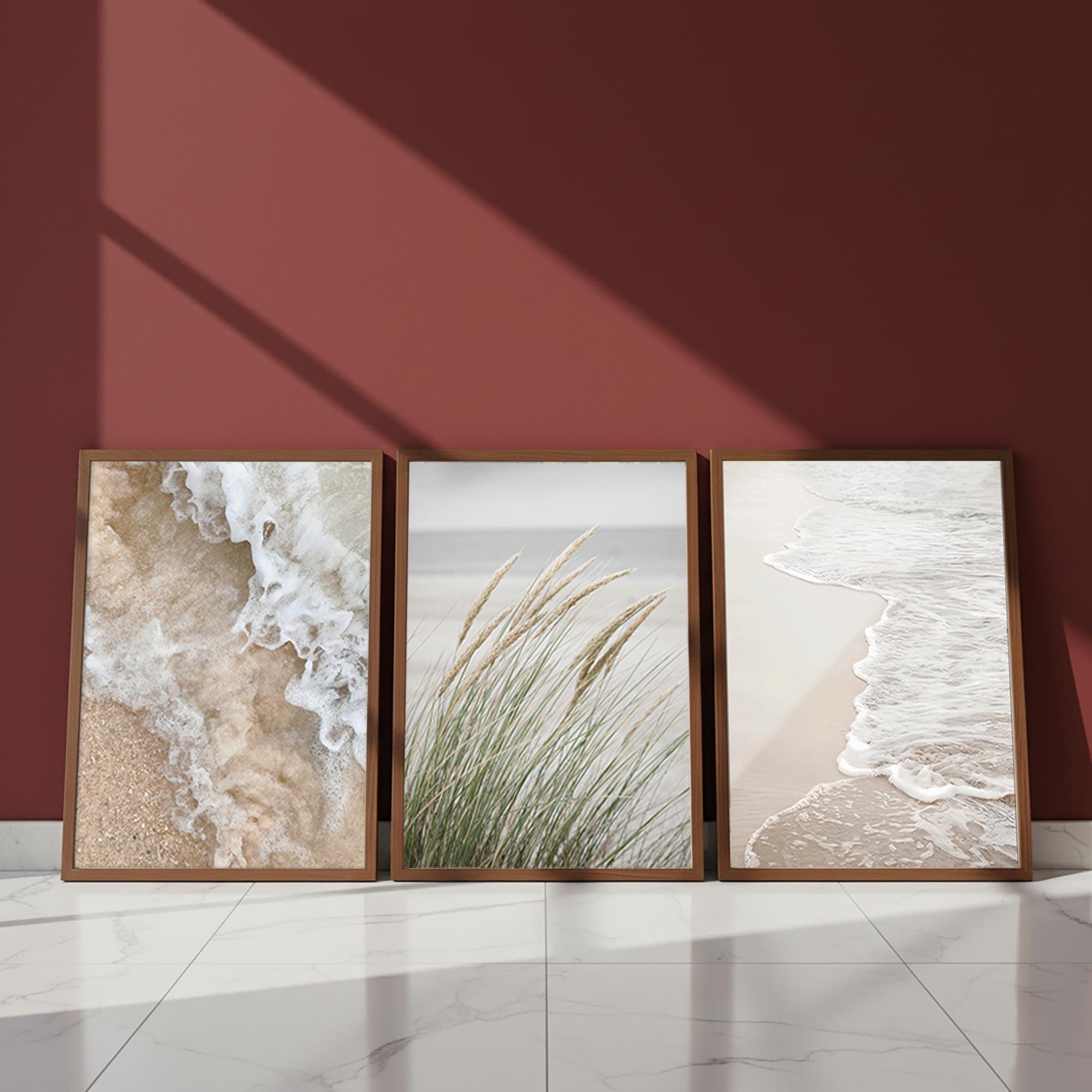 Beach Coastal Wooden Framed Print Set of 3 Wall Art Ocean Print Set ...