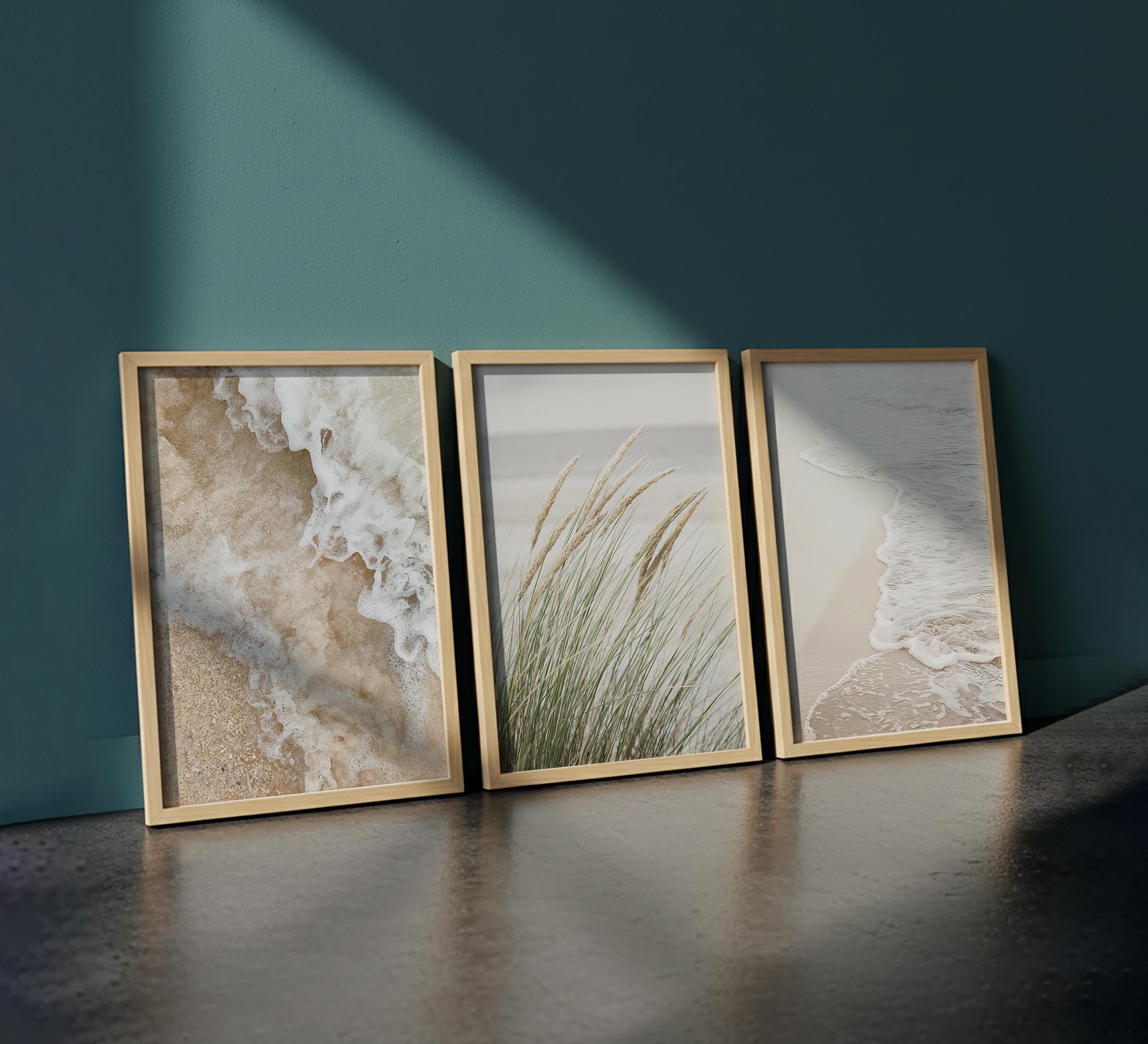 Beach Coastal Wooden Framed Print Set of 3 Wall Art Ocean Print Set ...