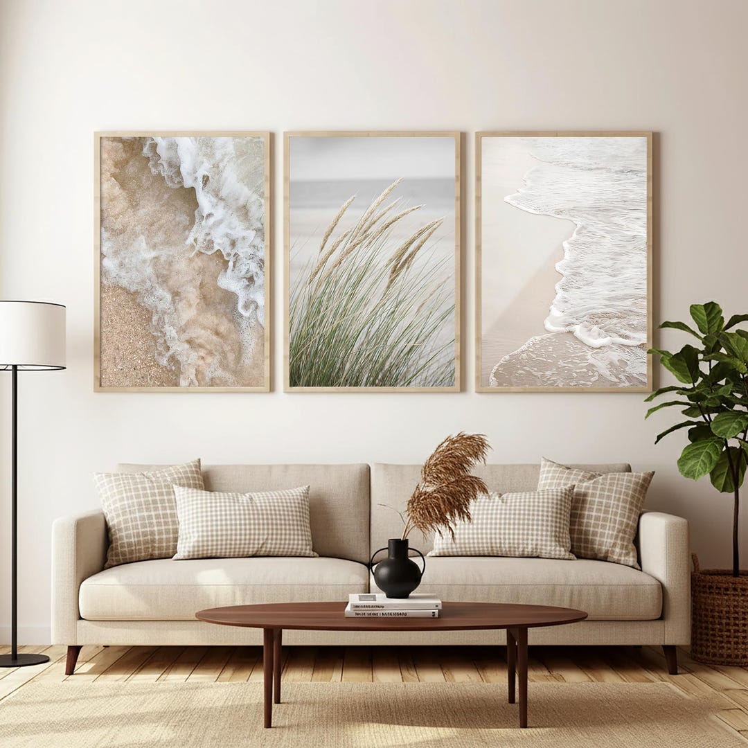 Beach Coastal Wooden Framed Print Set of 3 Wall Art Ocean Print Set ...