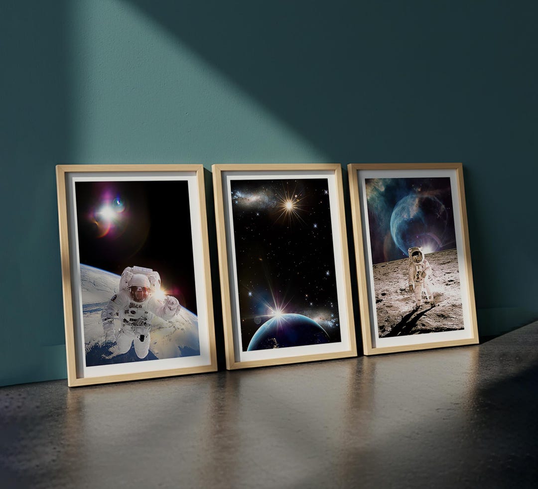 Cosmic Astronaut Wall Art Set of 3, Space Exploration and Galaxy Print ...