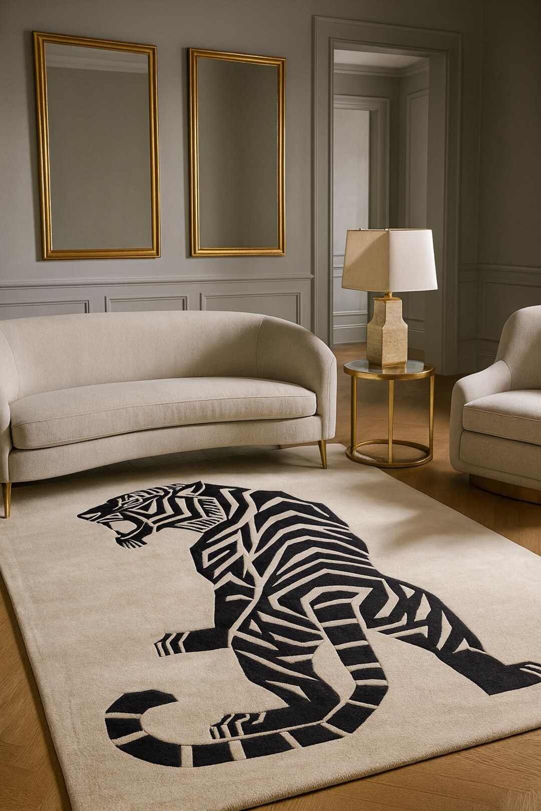 Hand Tufted Wool Tiger Rug, Black White Animal Area Carpet, Modern ...