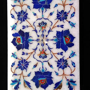 Handgefertigte indische Marmor Schmuckschatulle - bunte Inlay Schmuckstück Andenken