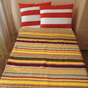 Hand Knitted Stripes Afghan...Colorful Knitting Blanket...