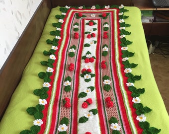 Crochet Strawberry King Size Throw....3 D free form blanket