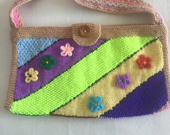 Knitted art purse...Free form bag....Cross body pouch