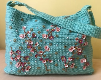 Cherry blossom crochet bag