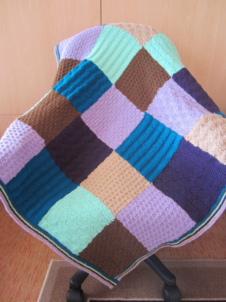 Hand Knitted Squares Afghan...colorful Knitting Blanket...baby Etsy