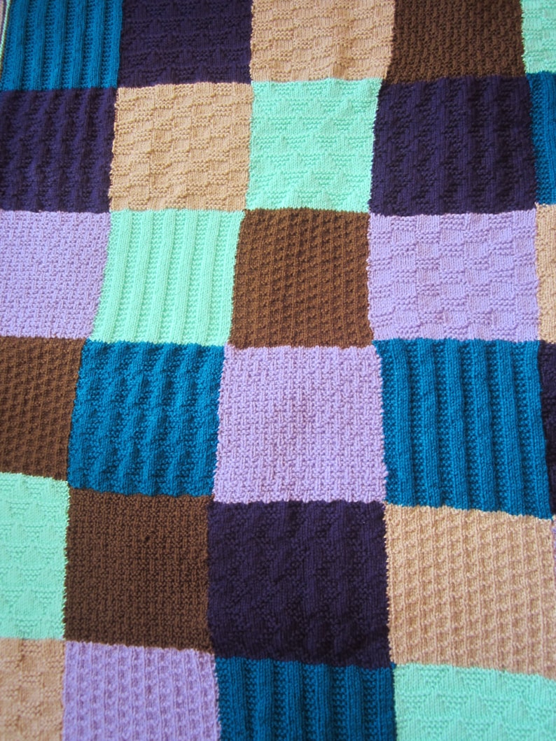 Hand Knitted Squares Afghan...colorful Knitting Blanket...baby Etsy