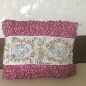 Curly Satin  Pillow case with crochet lace
