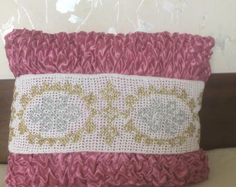 Curly Satin  Pillow case with crochet lace