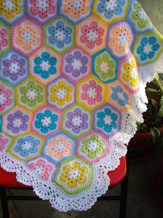 African Flower Crochet Blanket Granny Square Afghan Etsy