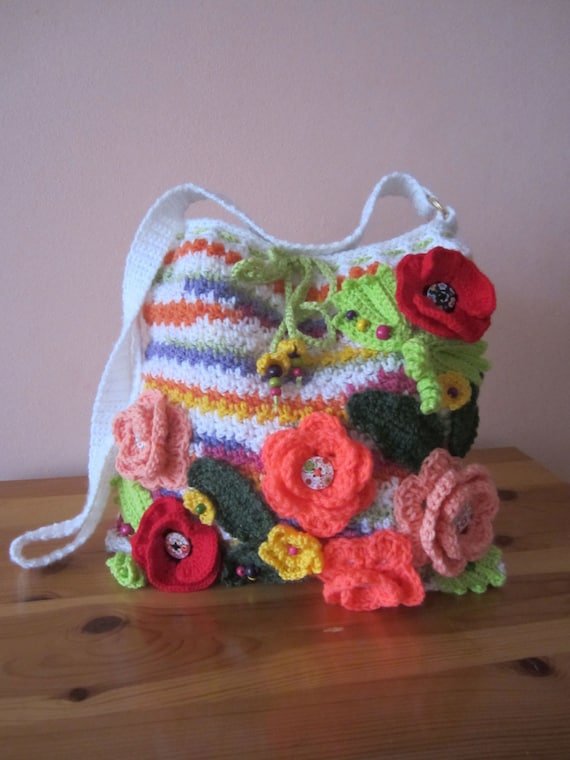 Crochet Flowers Pouch...handmade Art Bag... Etsy