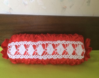 Curly Satin  Pillow case with crochet lace...Candy shape...
