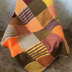 Hand Knitted  Afghan...Colorful Knitting Blanket...