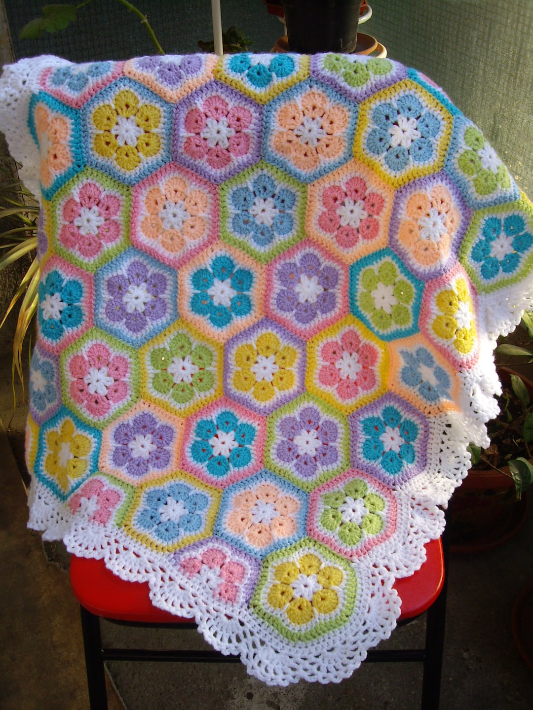 African Flower Crochet Blanket Granny Square Afghan - Etsy