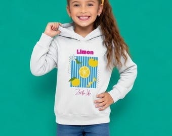 Kids Lemon Limon Hoodie, Yellow Citrus Fruit Sweatshirt, Cozy Pullover