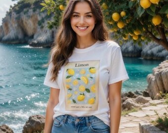 Organic Cotton Lemon Graphic T-Shirt, Summer Citrus Tee, Hand-Illustrated Design