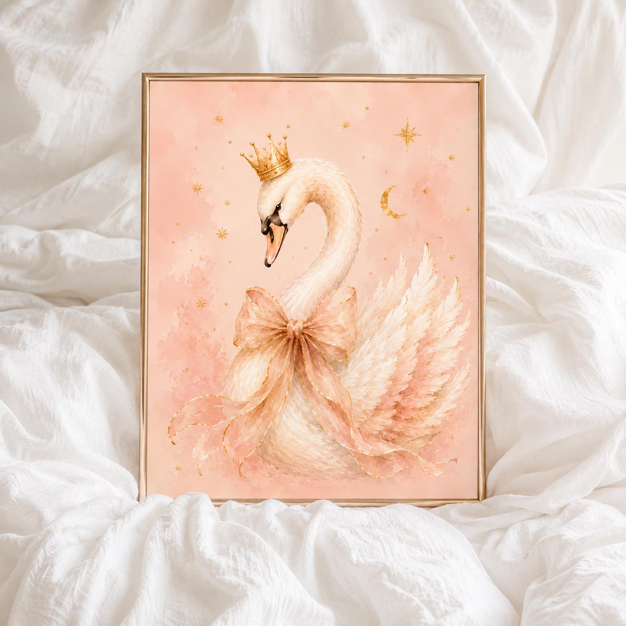 Vintage Swan Princess Wall Art, Blush Pink Nursery Decor (digital Print ...