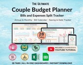 Couples Budget Planner Spreadsheet | Google Sheets Shared Budget Tracker | Annual Couple Finance Planner | Bills and Expenses Split Tracker