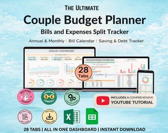 Planificador de presupuesto para parejas (hoja de cálculo) / Rastreador de presupuesto compartido en Google Sheets / Planificador financiero anual para parejas / Rastreador de gastos y facturas