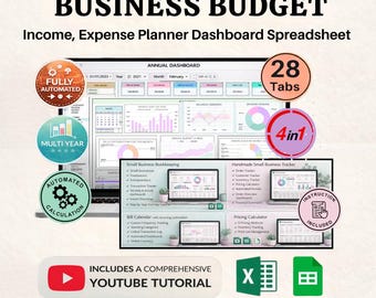 Hoja de cálculo para presupuesto de pequeñas empresas / Planificador de presupuesto y gastos empresariales / Panel de ingresos y gastos / Plantilla para Excel y Google Sheets