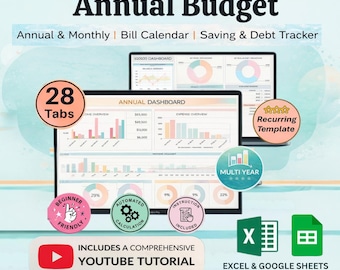 Hoja de cálculo de presupuesto todo en uno para Google Sheets / Planificador completo de gestión financiera / Rastreador de presupuesto anual y mensual / Planificador financiero