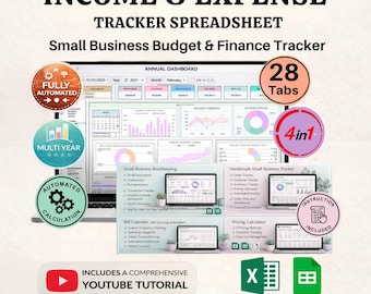 Expense Tracker Spreadsheet | Business Income Expense Tracker | Small Business Budget and Finance Tracker | Excel & Google Sheets Template