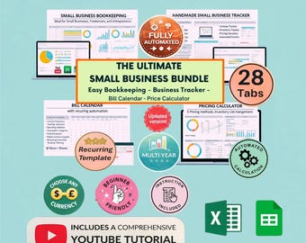 Paquete para pequeñas empresas / Contabilidad, inventario y seguimiento de pedidos / Calculadora de precios para productos artesanales / Calendario de facturación inteligente / Organizador digital de negocios