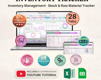 Inventory Tracker Spreadsheet | Product Inventory Tracker | Stock and Raw Material Tracker | Small Business Inventory Management Template
