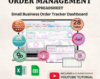 Hoja de cálculo para la gestión de pedidos / Panel de control para la gestión de pedidos / Rastreador de pedidos de clientes / Paquete para pequeñas empresas / Plantilla para Excel y Google Sheets