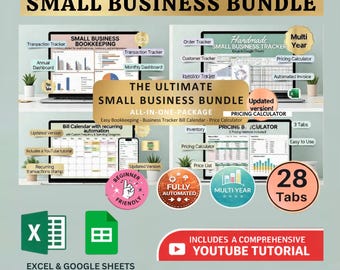 Paquete para pequeñas empresas para Google Sheets / Hoja de cálculo de contabilidad / Calculadora de precios artesanal / Calendario de facturación inteligente / Rastreador de inventario