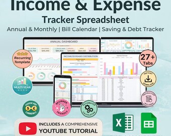 Hoja de cálculo de seguimiento de ingresos y gastos / Presupuesto mensual y seguimiento de gastos / Plantilla de presupuesto de finanzas personales / Presupuesto mensual de Google Sheets