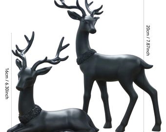 Black Deer Statue Modern Home Decor Elegant Stag Sculpture Luxury Living Room Table Accent Gift
