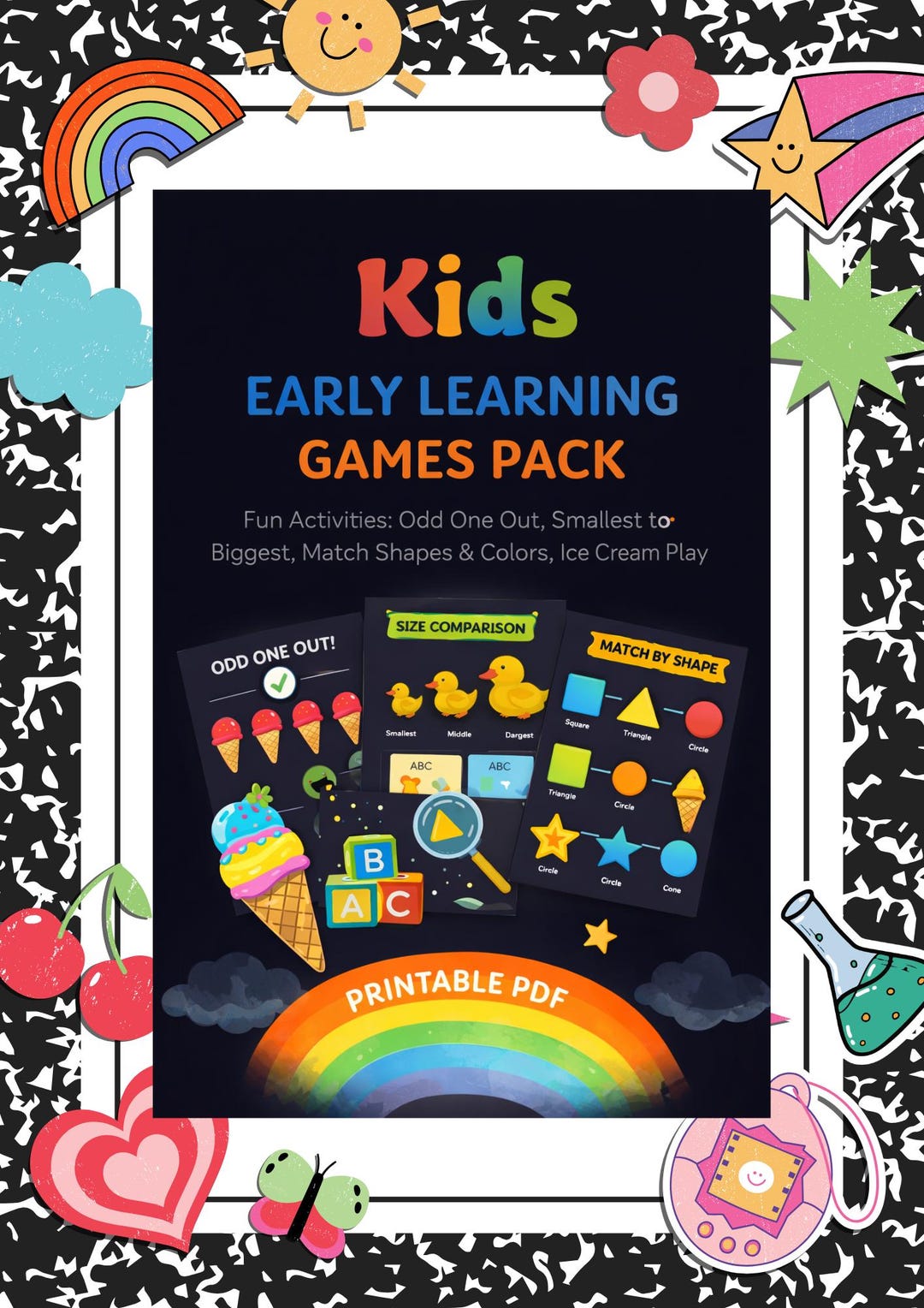 Kids Early Learning Games Pack Printable, Preschool Worksheets Bundle ...