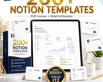 Kit de negocios con más de 200 plantillas para Notion / Licencia PLR: Revéndelas y monetízalas (Descarga instantánea)