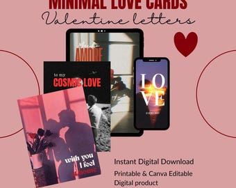 Tarjetas de amor imprimibles | Notas de amor minimalistas | Plantillas editables de Canva | Regalo digital de San Valentín | Tarjetas de amor estéticas