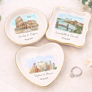 Custom Skyline Ring Dish l Personalized Engagement Trinket Tray l Watercolor Landscape Wedding Keepsake