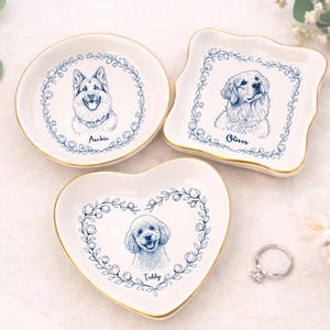 Personalized Pet Portrait Ring Dish l Custom Dog Cat Toile de Joy Trinket Tray