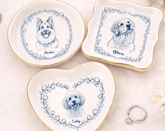 Plato de anillo con retrato de mascota personalizado | Bandeja de baratijas Toile de Joy personalizada para perro y gato