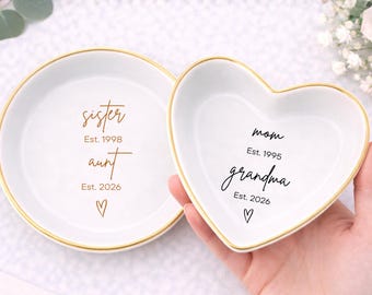 Plato personalizado para anillos de abuela | Bandeja personalizada para joyas de tía | Regalo para anuncio de embarazo
