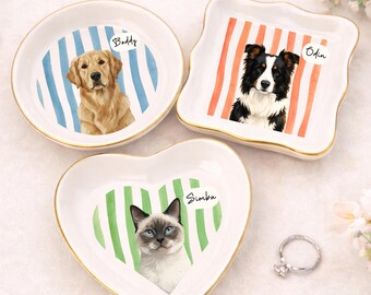 Plato de anillo con foto de mascota personalizado | Bandeja de baratijas con retrato de perro y gato personalizado