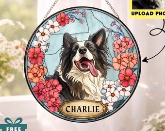 Atrapasueños personalizado con retrato de mascota | Foto de perro para colgar en la ventana | Recuerdo de vitral de gato