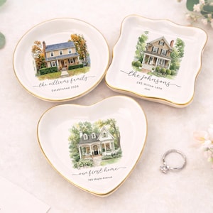 Custom Watercolor New Home Ring Dish l Personalized House Address Trinket Tray l Married Gift