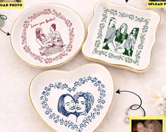 Plato para anillos con retrato de mejores amigas personalizado | Bandeja para baratijas personalizada para mejores amigas | Recuerdo de hermana del alma