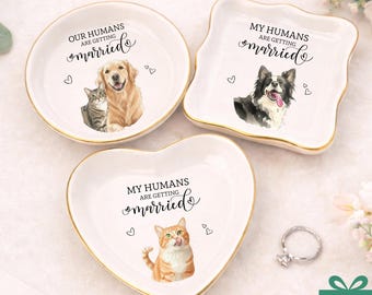 Plato para anillos con retrato de mascota personalizado | Bandeja de recuerdo de boda con acuarela