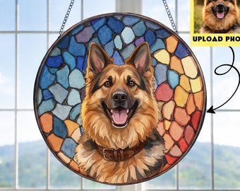 Atrapasueños personalizado con retrato de mascota | Foto de perro para colgar en la ventana | Recuerdo de vitral de gato