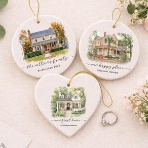 Custom Watercolor New Home Ornament l Personalized House Address Keepsake l Newly Wed Gift