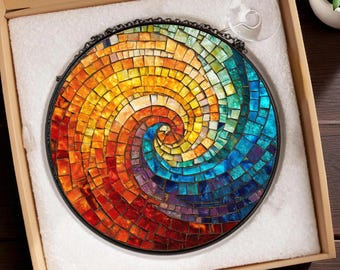 Atrapasueños en espiral de arcoíris | Efecto de vidrio colorido para colgar en la ventana | Decoración moderna bohemia para el hogar